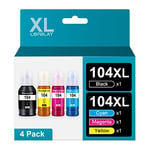 LOFBLAT 104 Encre Multipack Compatible pour Epson 104XL d'encre pour Epson ET-2710 ET-2711 ET-2712 ET-2714 ET-2715 ET-2720 (Noire, Cyan, Magenta, Jaune)