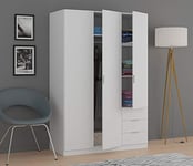 DMORA Armoire Trois tiroirs avec étagères et Barre Porte-Manteaux Couleur Blanche, Dimensions en cm 121 x 51 x H 180, Métal, Blanc, Small