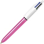 Bic Stylo bille rétractable 4 couleurs Shine - pointe moyenne 1 mm corps rose métal