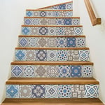 Stickers adhésifs escalier carrelages | Sticker Autocollant contremarche Carreaux de ciment – Stickers contremarche carrelages | Escalier carreaux de ciment adhésif - azulejos – 15 x 105 cm - 6 bandes