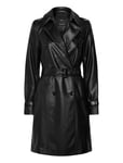 Mango Leather-Effect Trench Coat Svart