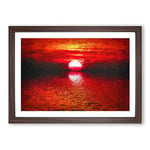 Big Box Art Red & Orange Sunset Above The Sea in Abstract Framed Wall Art Picture Print Ready to Hang, Walnut A2 (62 x 45 cm)