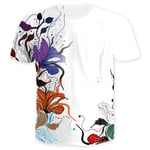 yunge White T-shirt Color Flowers Summer Casual Men and Women Short Sleeve Breathable Fitness Running-1,L