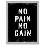 Exercise Decor Inspiration No Pain No Gain Inspirational Gym Decor Wall Art Artwork Framed Wall Art Print A4