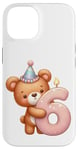 Coque pour iPhone 14 Ours en peluche marron pour 6ème anniversaire