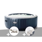 Spa gonflable INTEX PureSpa Blue Navy rond Bulles 4 places - Fibertech - Kit d'entretien et porte-verre inclus