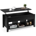 Table Basse avec Plateau Relevable Noir 104,5 x 49,5 x 48,5 cm avec Trois Compartiments Naturel Noir - Costway