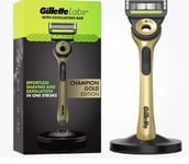 GILLETTE LABS MEN'S CHAMPION GOLD EDITION RAZOR WITH EXFOLIATING BAR & STAND NEW