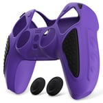 PlayVital Housse en Silicone pour ps5 Manette,Housse de Protection Antidérapante pour ps5 Cover en Silicone avec Capuchon Joystick pour ps5-Violet&Noir(Édition Chevalier)