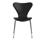 Fritz Hansen - 3107 Sjuan - Framsidesklädd, Black, Läder, Elegance Black - Ruokapöydän tuolit - Arne Jacobsen - Musta - Nahka/Metalli/Puu