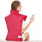 Electric Heating Pad for Back Neck and Shoulders 60x85cm, Heated Warmer with Waist Strap, 3 Heat Levels, Auto-Off Timer, Mia&Coco - Comfort Red