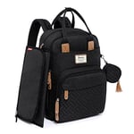 RUVALINO Sac à Dos à Langer, Sac à Langer bébé avec Matelas à Langer Portable, Porte-Sucette et Sangles de Poussette, Sac de Voyage multifonctionnel pour Maman ou Papa, Noir