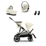 cybex GOLD i-Size Gazelle S Taupe Seashell Beige barnvagn inkl. Gazelle S Cot Seashell Beige liggdel, Cloud G Plus Seashell Beige bilbarnstol och Gazelle S adapter