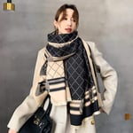 YYLSHCYHLI Dames écharpe Hiver écharpe en Cachemire châle pour Femmes Chaud Double Face épais Feuille Dames Foulard 190X65Cm Y30-1-Blackbeige