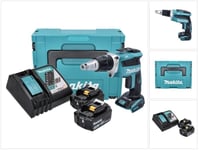 Makita DFS 452 RGJ Akkukäyttöinen kipsilevyruuvimeisseli 18 V + 2 akkua 3,0 Ah sekä laturi ja Makpac