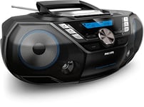 Philips AZB798T/12 CD Sound Machine, Lecteur CD et Cassettes Portable, Dab et FM, Bluetooth, CD, MP3-CD, USB Host, Dynamic Bass, Bass Reflex, télécommande, minuteur de Mise en Veille – Noir