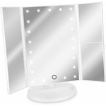 Navaris Miroir Lumineux led 3 Faces à Poser - Miroir Maquillage Triptyque Pliable sur Pied avec Effet Grossissant x2 x3 - Pile ou usb - Blanc