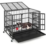 Cage pour Chien, Cage Chien Pliable à roulettes, 2 Portes Verrouillables, Plateau Amovible, Anti-Mastication, Cage Chien Interieur, Cage de Transport