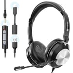 Voistek USB Headset with Microphone, Wired Headphones with Noise Cancelling Mic USB-A/3.5mm/TYPE-C Headsets for PC, Laptop, Office, Call Center, Meeting, Gaming, Skype, Zoom, Online Chat