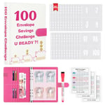 WenmthG 100 Envelopes Saving Challenge, A5 Money Saving Wallet with Cash Envelopes & Pen, Budget Planner Binder Savings Book with 3 Resuable Cash Stuffing Challenge Cards to Save £5050, £1000, £10000