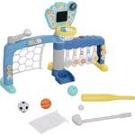 Jeux sportifs 5 en 1 enfant 18-48 mois - foot, basket, golf, baseball, bowling - effets lumineux sonores bleu