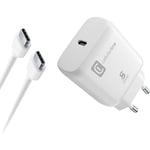 Cellularline - Super Fast Charger Kit 25W - Chargeur Secteur pour Appareils Samsung Compatibles avec 25W Super Fast Charge Power Delivery - Câble USB-C vers USB-C 100 cm Inclus - Blanc