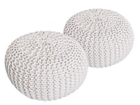 Golvkudde Stickad pall Pouf set h 37 cm stickning kudde hållbar vit