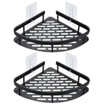 Cheerhom Etagere Douche Angle Salle de Bain, 2 Pcs Étagère de Douche sans Perçage en Acier Inoxydable, Etagere Angle Douche avec 4 Pcs Crochets pour Rangement de Douche Shampoing, Gel Douche (Noir)