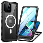 Lanhiem Coque pour iPhone 13 Étanche - Antichoc [Compatible avec MagSafe] Incassable 360 Intégrale [avec Protection Écran+Camera] IP68 Waterproof Chantier Antipoussière pour iPhone 13 (6.1) - Noir