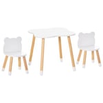 Ensemble table et chaises enfant design scandinave motif ourson bois pin MDF blanc