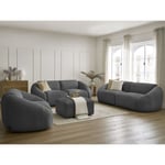 Canapé droit fixe Bobochic Ensemble canapé droit fixe 3 + 2 places + fauteuil tina velours côtelé avec pouf Gris foncé