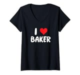 Womens I Love Baker - Heart V-Neck T-Shirt