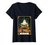 Womens The Reader Tarot Card Halloween Ghost Read Book Cute Bookish V-Neck T-Shirt