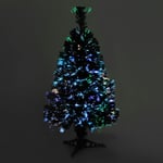 Homcom - Sapin de Noël artificiel lumineux fibre optique multicolore + support pied ø 35 x 60H cm 55 branches vert