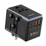 Dudao Reseadapter 65W EU / US / JP / AUS / UK med 2x USB-C 2x USB-A - Svart