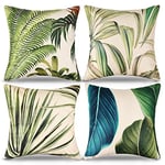 RYBornament Housse De Coussin Plante Verte Feuille Fleur Housse Coussin 40x40 Lin Cousin Canapés Housses De Coussin Tropical Jungle pour Coussin Déco Salon De Jardin Exterieur, 4 Pièces