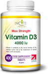 Vitamin D3 4000 IU - 400 High Strength Vitamin D Tablets (1+ Year Supply) - Vege