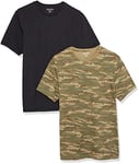 Amazon Essentials Men's T-Shirt Slim-Fit Short-Sleeve Crewneck, Pack of 2, Black/Green Camo Print, S