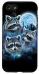 Coque pour iPhone SE (2020) / 7 / 8 Trois ratons laveurs engloutis dans les nuages de galaxie sous la lune glacée