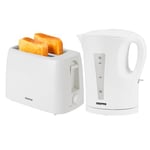 Geepas Electric Kettle & 2 Slice Bread Toaster Kitchen Combo Set | 2200W 1.7L Cordless Jug Kettle Boil Dry Protection & Auto Shut Off | 650W 6 Level with Browning Control & Crumb Tray | White