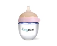 HappyMami - Biberon en Forme de Sein, Biberon 150 ml, Couleur Rose, Tétine en Silicone de Qualité Médicale, Double Système Anti-Colique, sans BPA, Lavable au Lave-vaisselle, Chauffe-biberon