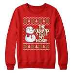 Purple Print House Vegan Snowman Christmas Sweater Mens The Vegans Stole My Nose Christmas Jumper Vegetarian, L, Red