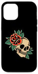 Coque pour iPhone 12/12 Pro Tatouage esthétique rose rouge fleur pour enfants homme femme