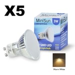 MiniSun / Value Lights  3W SMD 3000K WARM WHITE GU10 Energy Saving LED Bulb x 5