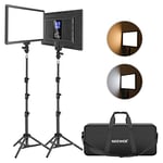 Neewer LED Video Lighting Kit with 70inch Light Stand, 2-Pack 384 LED Soft Video Light, Built-in Lithium Battery 3200K-4500K CRI 97+ Ultra-thin On Camera Light Panel for YouTube Photography Shooting