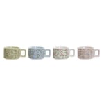 DKD Home Decor Lot de 4 tasses à café Bleu Rose Métal Vert Fleurs Dolomite (13 x 9,5 x 6,5 cm) (260 ml) (Référence : S3025814)