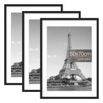 upsimples 50x70cm Frame, 3 Pack Black Photo Frame, Picture Frames 50cm x 70cm, Wall Hanging Photo Frame