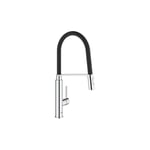 Grohe - Concetto Mitigeur cuisine semi-pro avec flexible hygiénique noir et douchette 2 jets, Chrome (G-31491000)