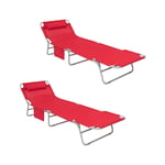 Longues Bains de soleil Transats de Jardin Pliant Chaises de Camping inclinables, pliables et réglables Lot de 2 Chaises Rouge, OGS35-Rx2 - Sobuy