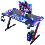 Devoko Bureau Gaming LED 120×60cm, Bureau Gamer avec Lumière RGB, Porte-gobelet et Crochet pour Casque, Bureau Informatique Ergonomique (Noir,120×60cm)